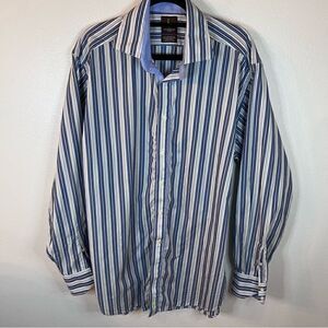 Tailorbyrd Shirt Men’s Long Sleeve Blue Stripe Size XL Contrasting Cuffs
